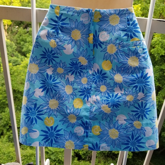 Lily Pulitzer Blue Yellow Floral Skirt Side Bows - Picture 6 of 8